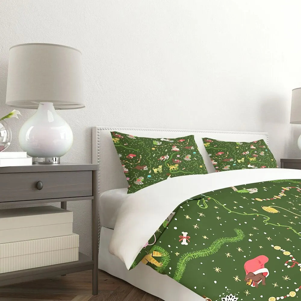 Christmas Cats Dogs Yarn Christmas Gift Duvet Cover Set Kids Bedding Set