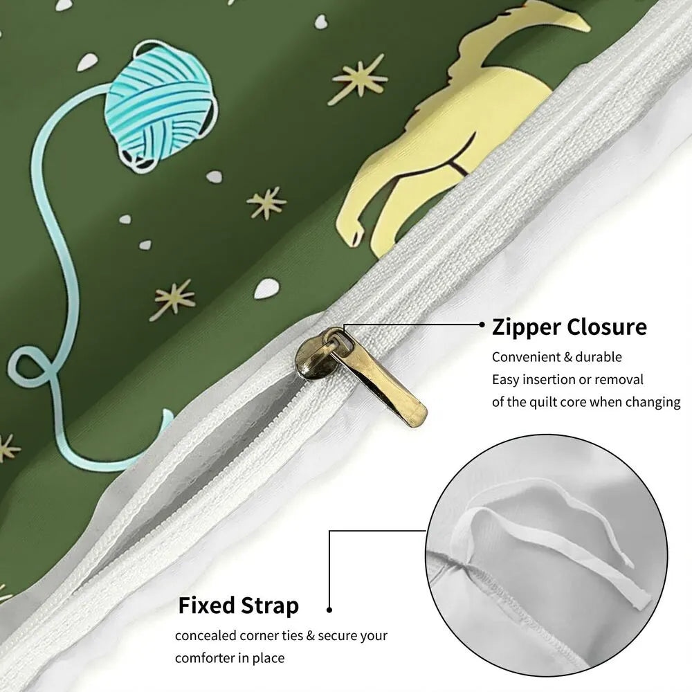 Christmas Cats Dogs Yarn Christmas Gift Duvet Cover Set Kids Bedding Set