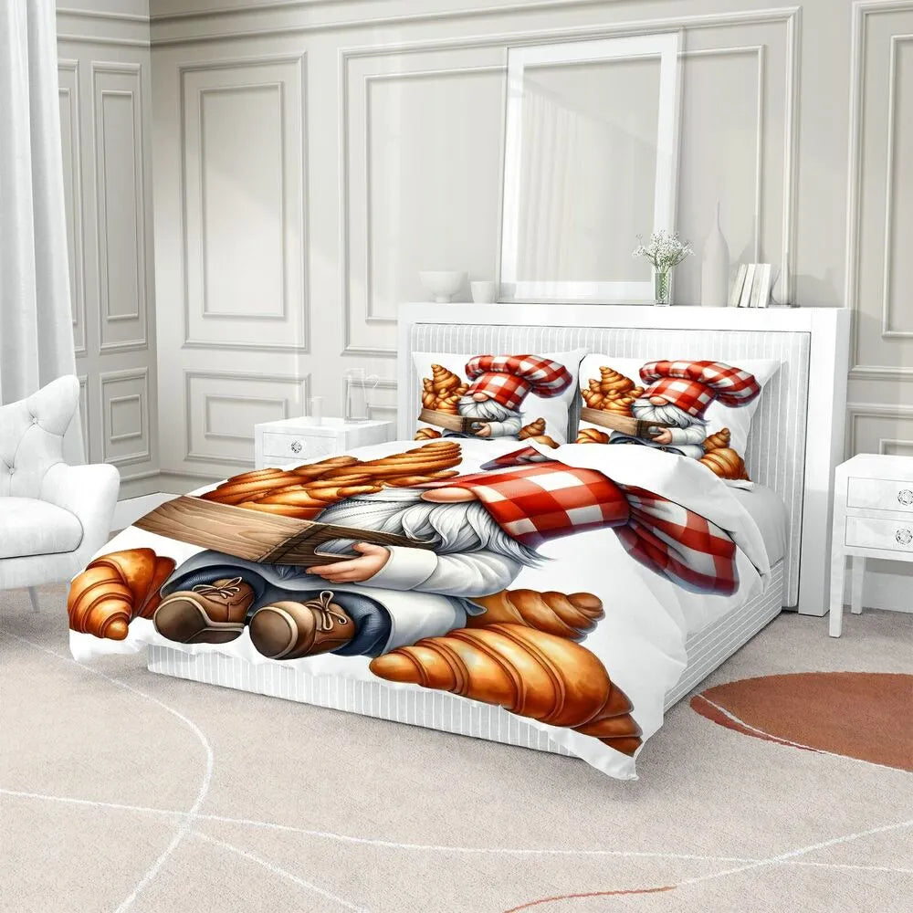 Christmas Chef Gnome Croissants Christmas Gift Duvet Cover Set Kids Bedding Set