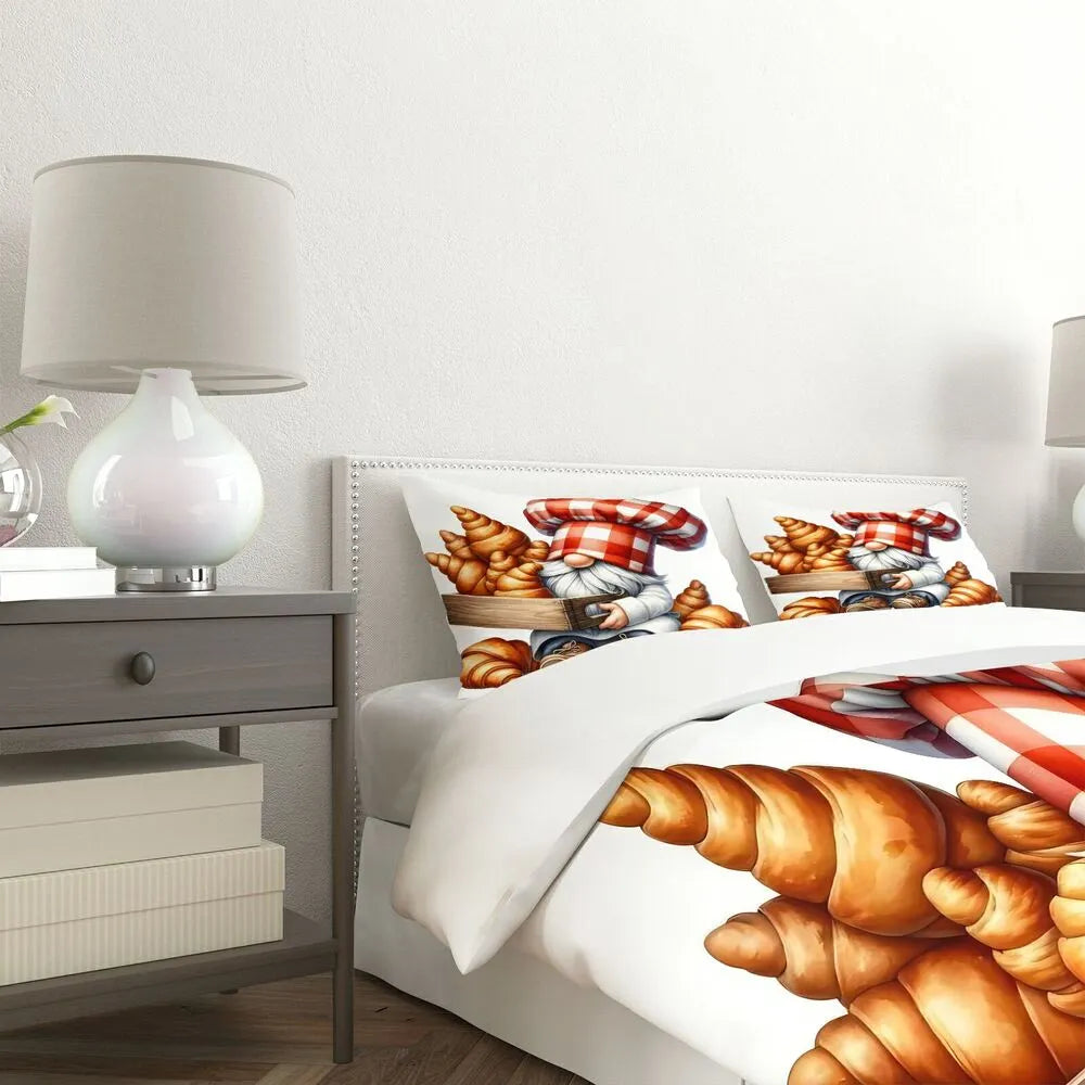 Christmas Chef Gnome Croissants Christmas Gift Duvet Cover Set Kids Bedding Set