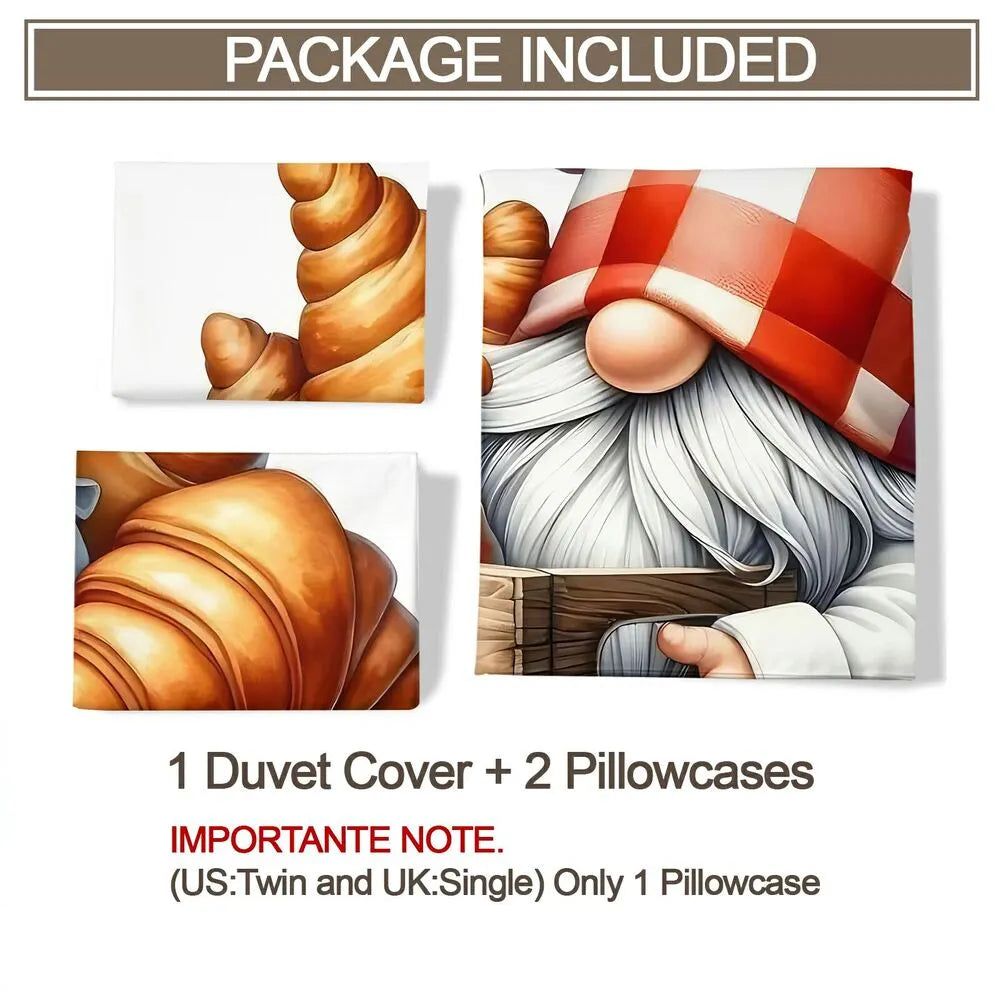 Christmas Chef Gnome Croissants Christmas Gift Duvet Cover Set Kids Bedding Set
