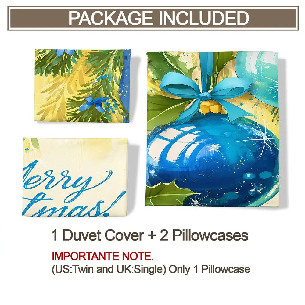 Christmas Colorful Ornaments Merry Christmas Yellow Blue Christmas Gift Duvet Cover Set Kids Bedding Set