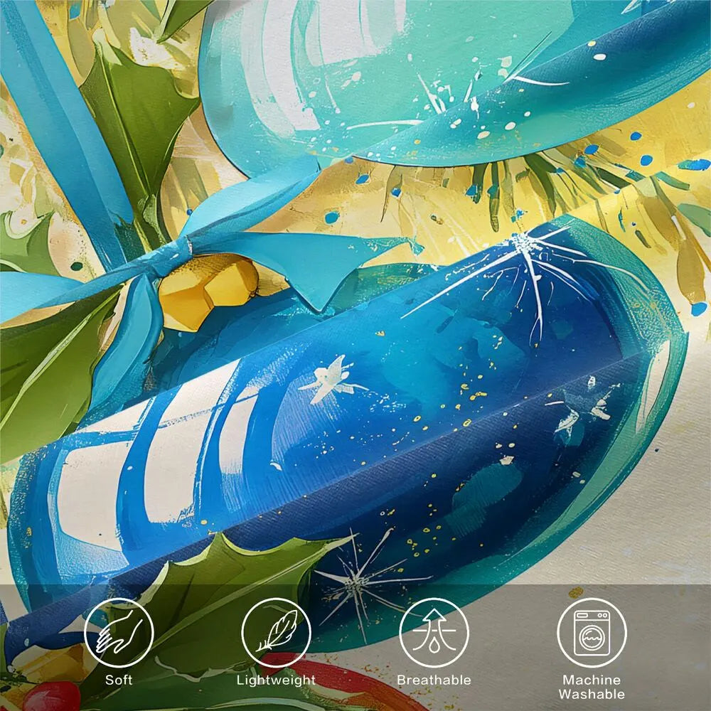 Christmas Colorful Ornaments Merry Christmas Yellow Blue Christmas Gift Duvet Cover Set Kids Bedding Set