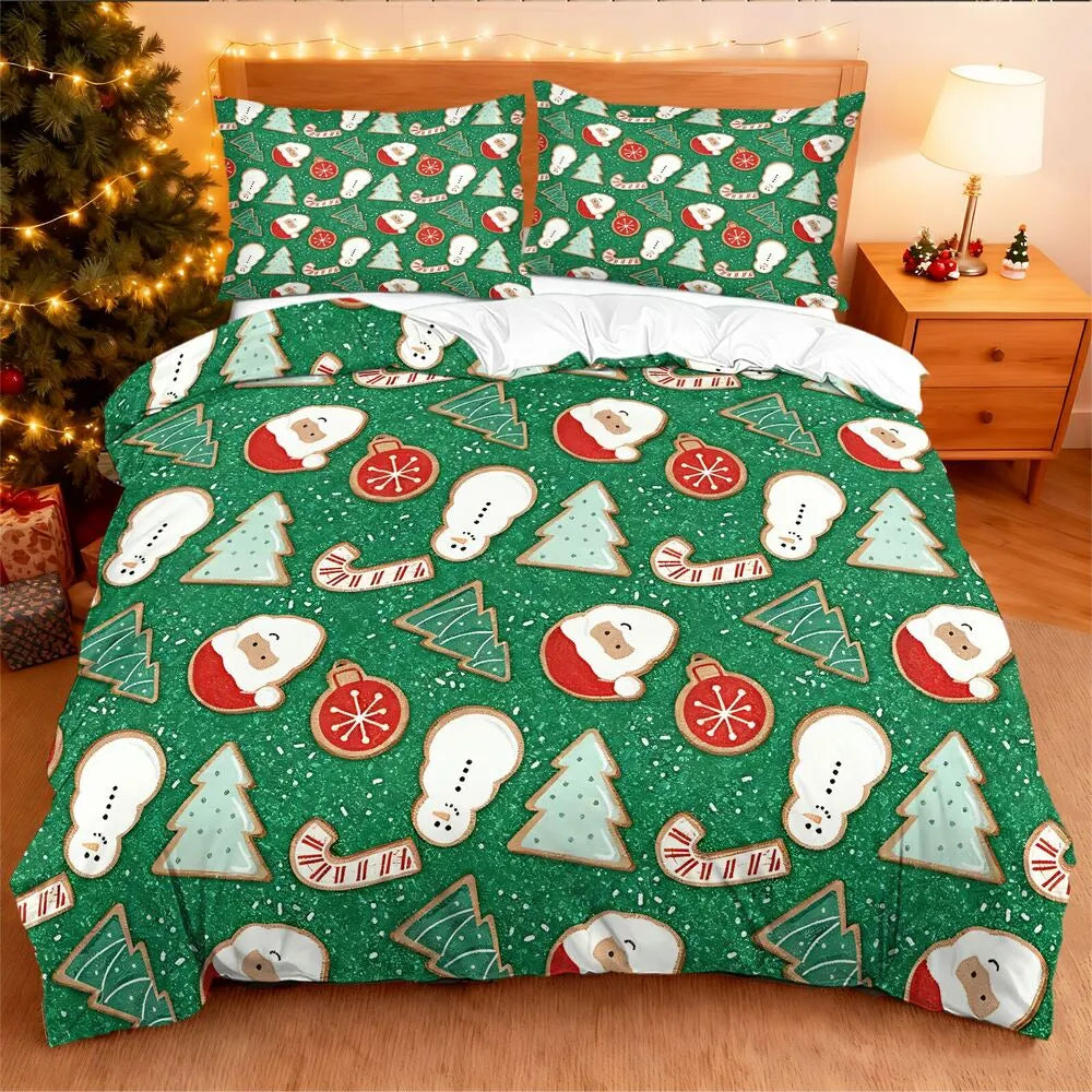 Christmas Cookie Santa Snowman Christmas Gift Duvet Cover Set Kids Bedding Set