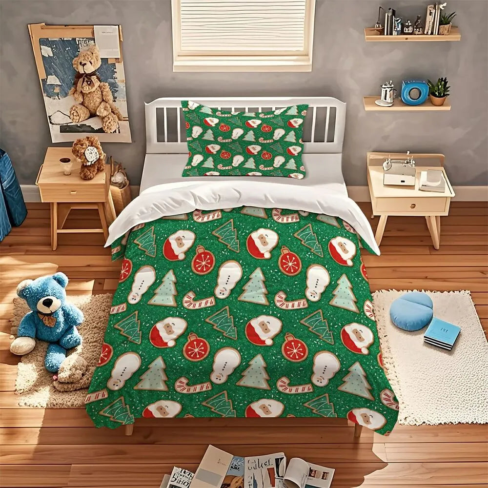Christmas Cookie Santa Snowman Christmas Gift Duvet Cover Set Kids Bedding Set