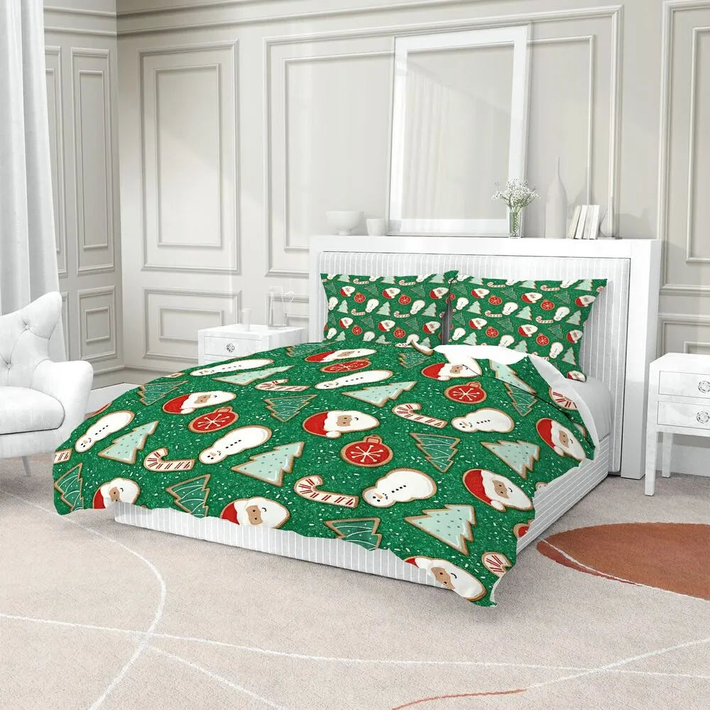 Christmas Cookie Santa Snowman Christmas Gift Duvet Cover Set Kids Bedding Set