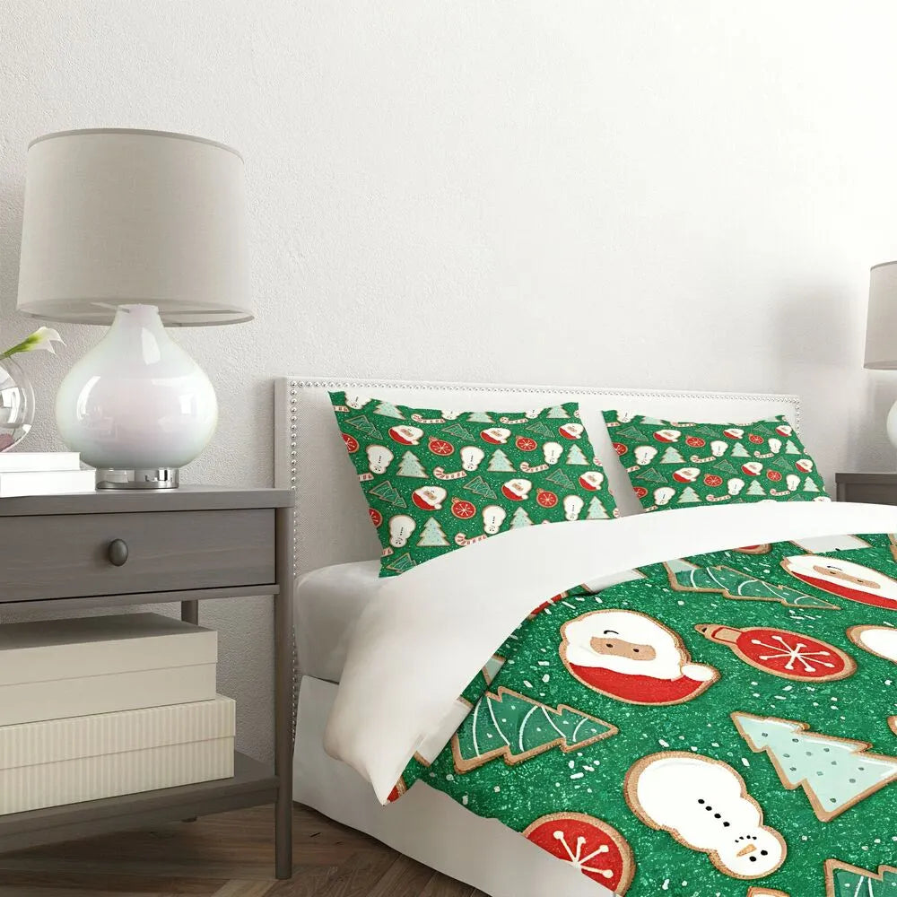 Christmas Cookie Santa Snowman Christmas Gift Duvet Cover Set Kids Bedding Set