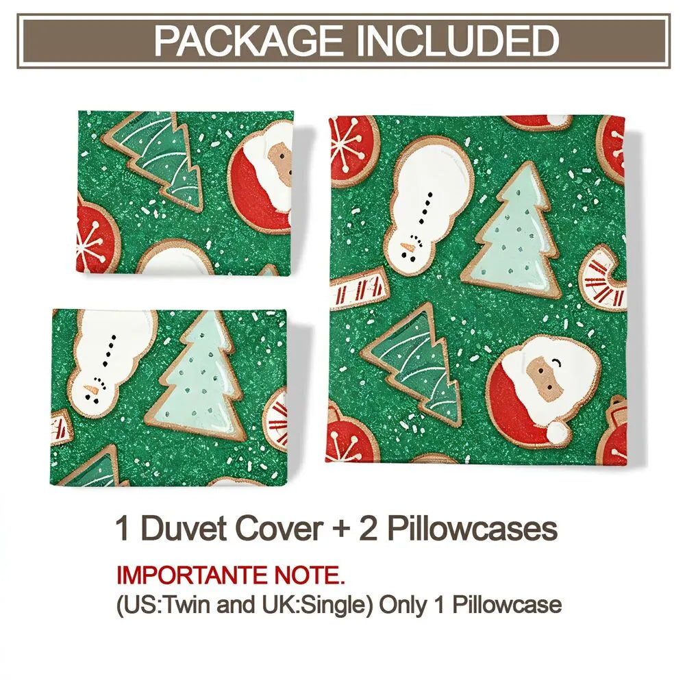 Christmas Cookie Santa Snowman Christmas Gift Duvet Cover Set Kids Bedding Set