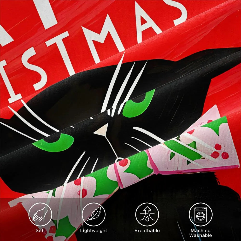 Christmas Cute Black Cat Red Christmas Gift Duvet Cover Set Kids Bedding Set