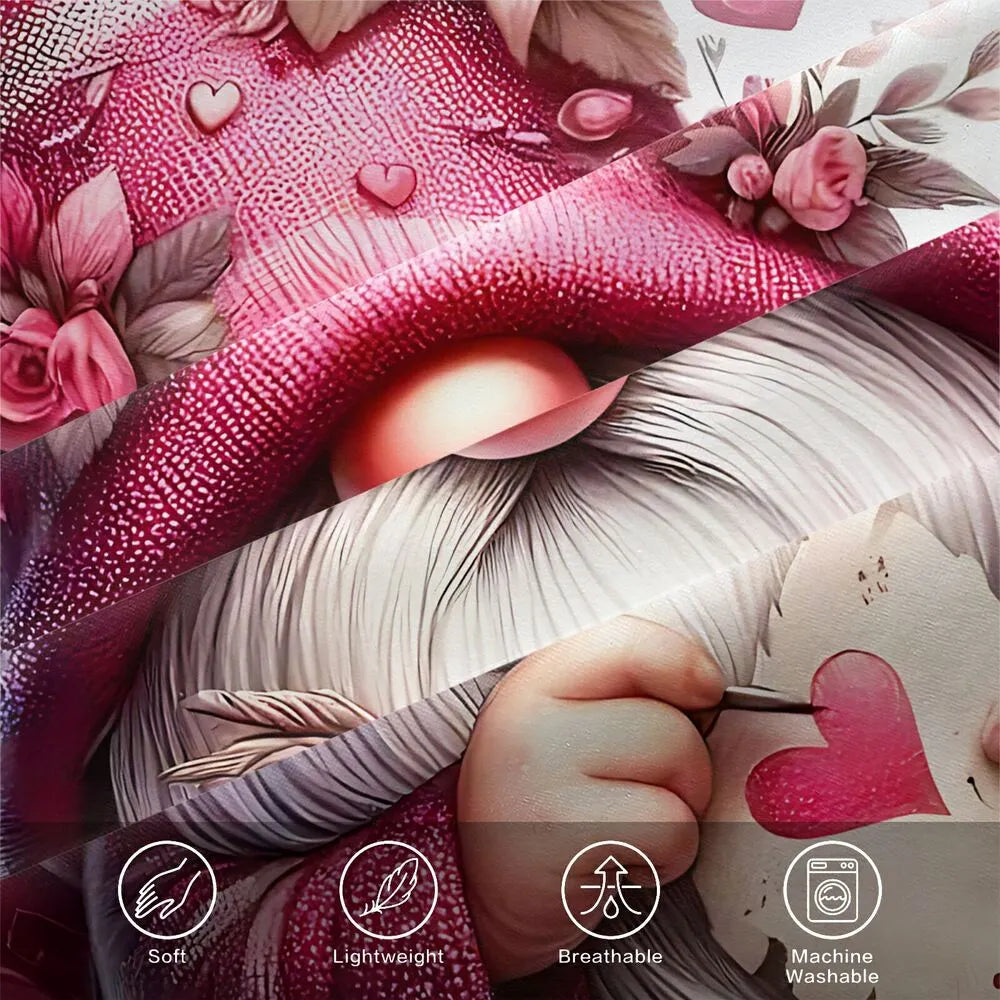 Christmas Cute Gnome Pink Heart Floral Christmas Gift Duvet Cover Set Kids Bedding Set
