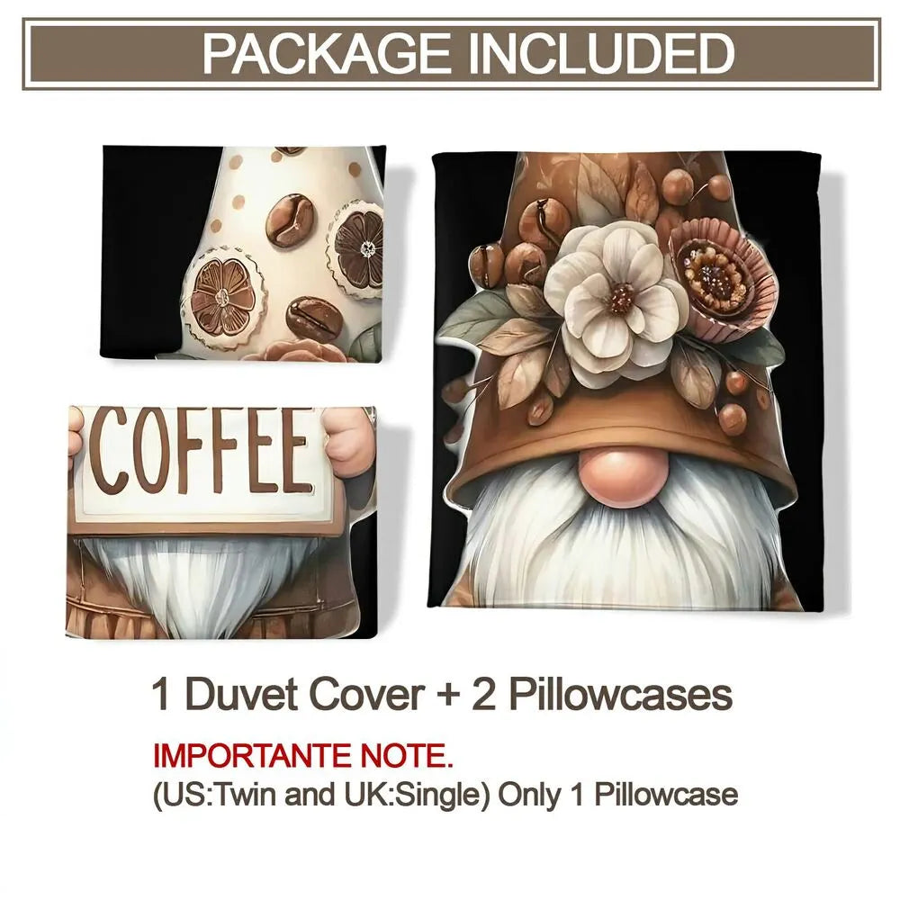 Christmas Cute Gnomes Coffee Love Black Brown Christmas Gift Duvet Cover Set Kids Bedding Set