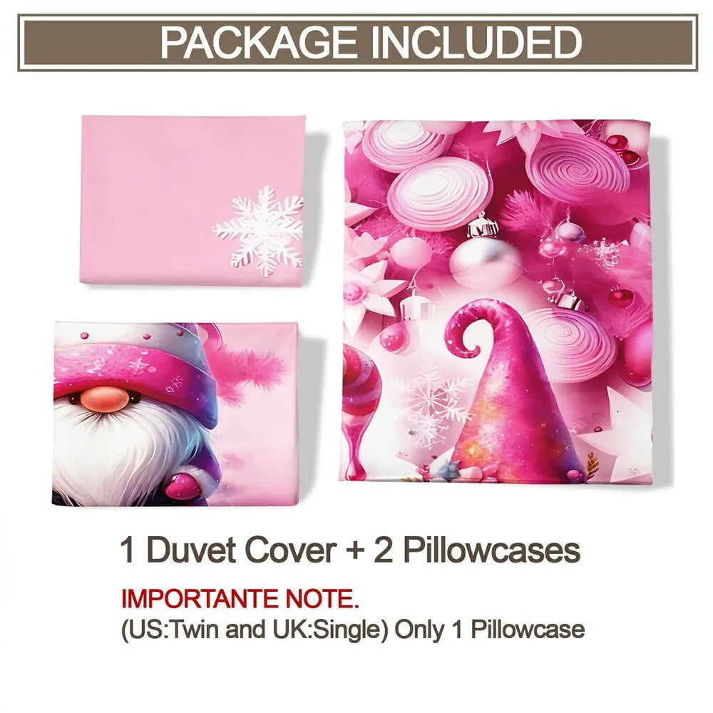 Christmas Cute Gnomes Pink Tree Christmas Gift Duvet Cover Set Kids Bedding Set