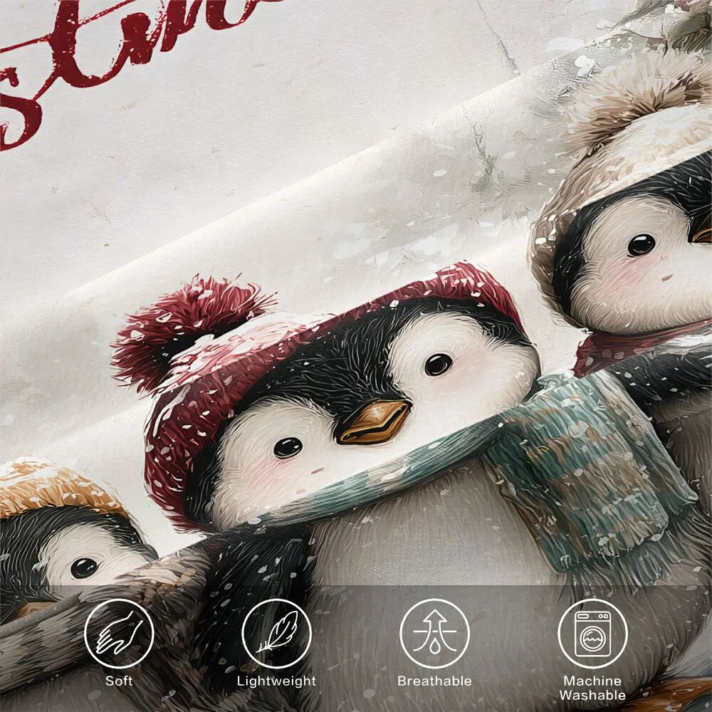 Christmas Cute Penguins Merry Christmas White Christmas Gift Duvet Cover Set Kids Bedding Set