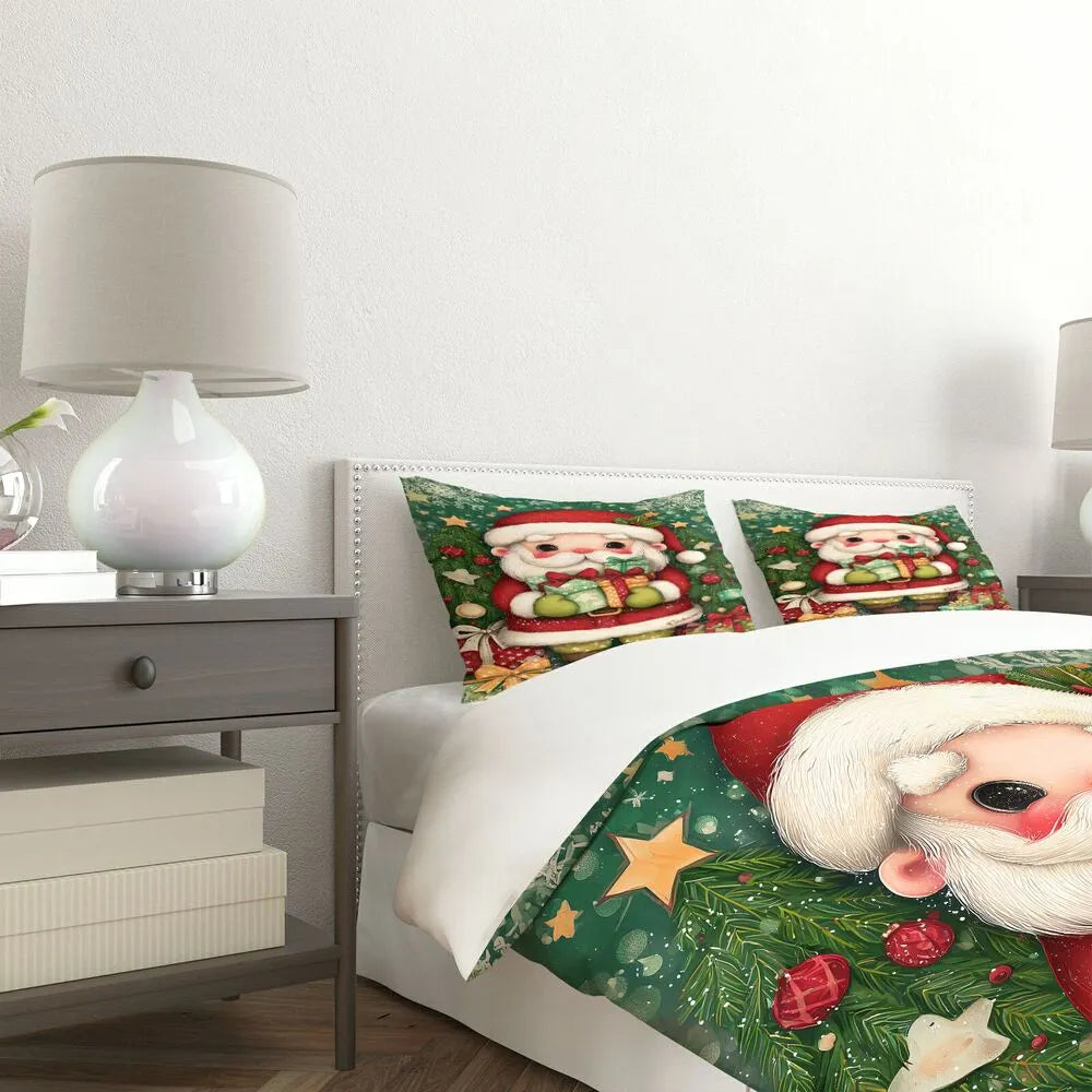 Christmas Cute Santa Gifts Green Christmas Gift Duvet Cover Set Kids Bedding Set