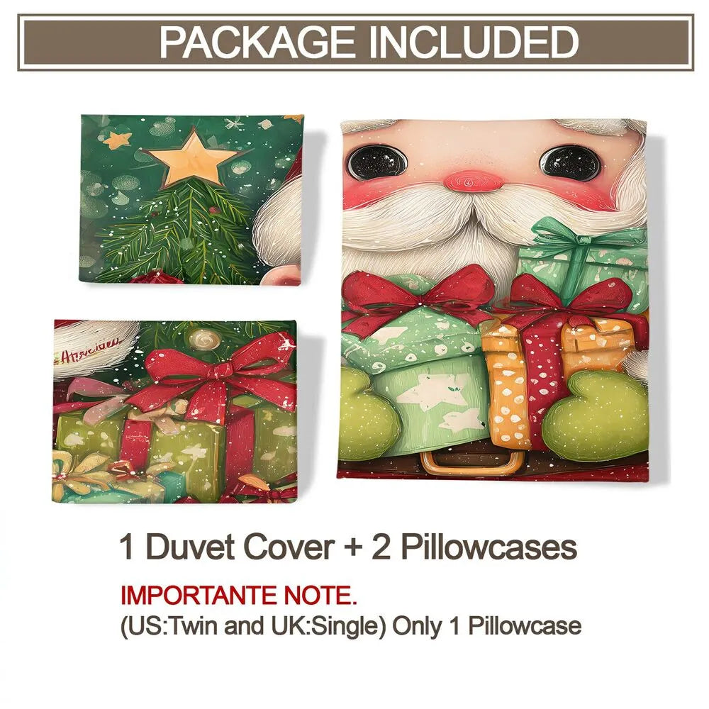 Christmas Cute Santa Gifts Green Christmas Gift Duvet Cover Set Kids Bedding Set