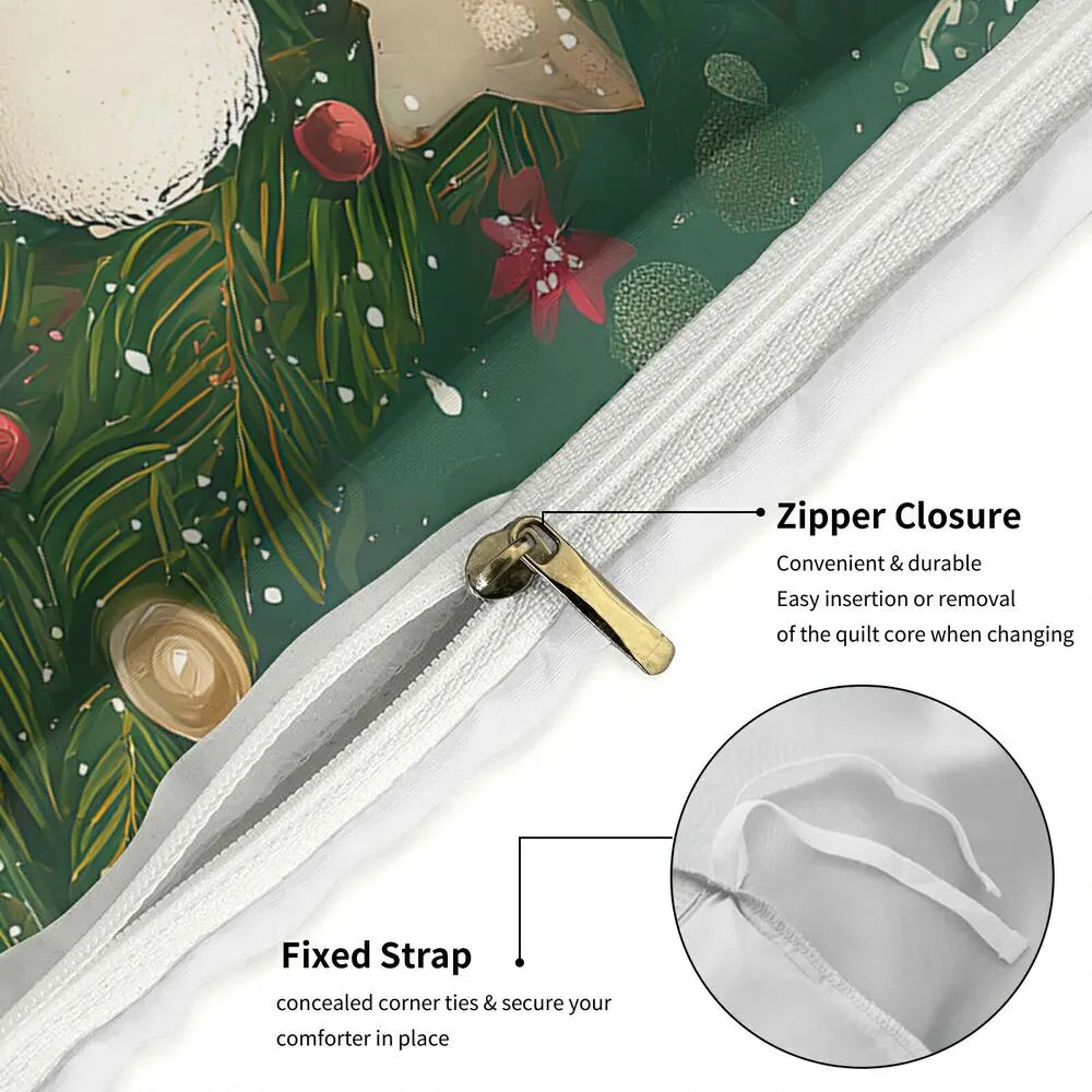 Christmas Cute Santa Gifts Green Christmas Gift Duvet Cover Set Kids Bedding Set