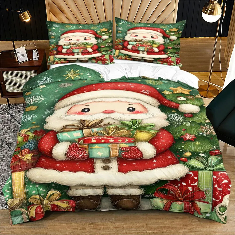 Christmas Cute Santa With Gifts Christmas Gift Duvet Cover Set Kids Bedding Set