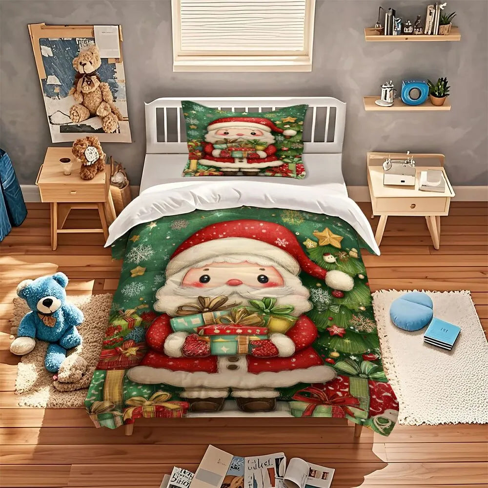 Christmas Cute Santa With Gifts Christmas Gift Duvet Cover Set Kids Bedding Set