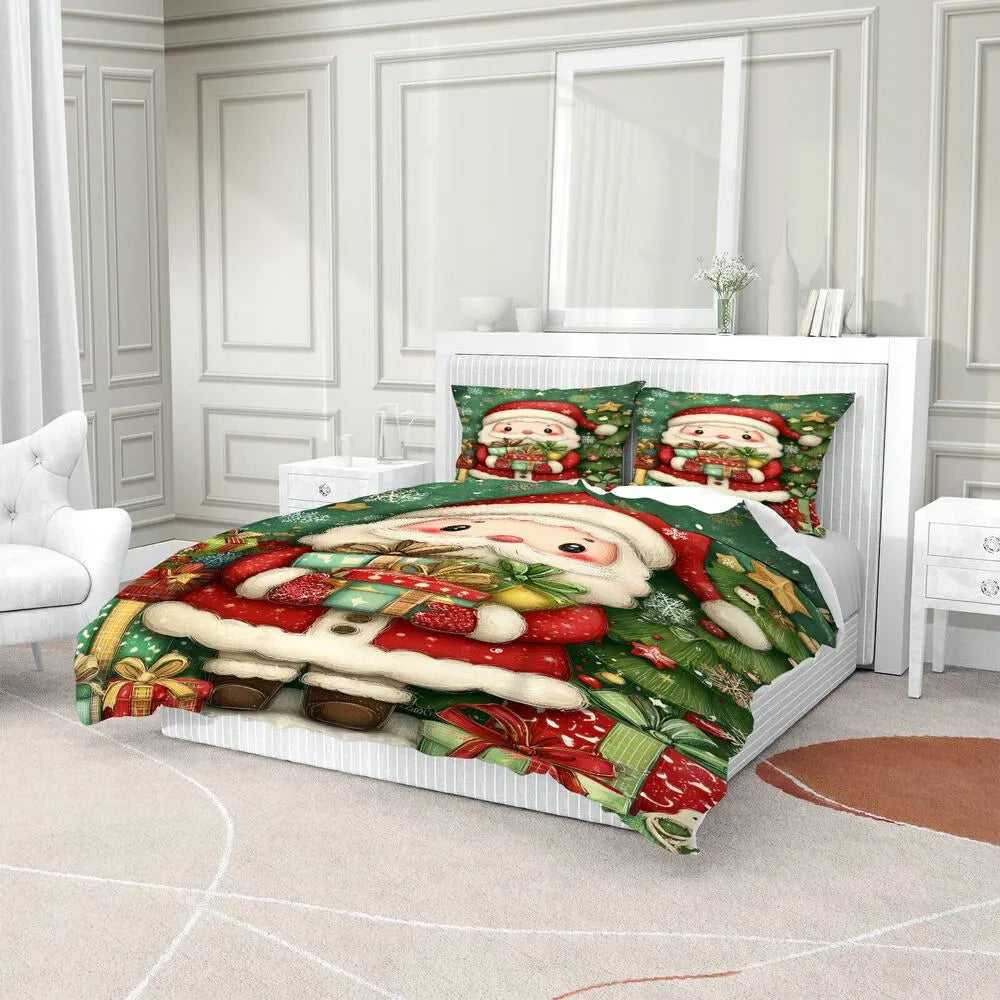 Christmas Cute Santa With Gifts Christmas Gift Duvet Cover Set Kids Bedding Set