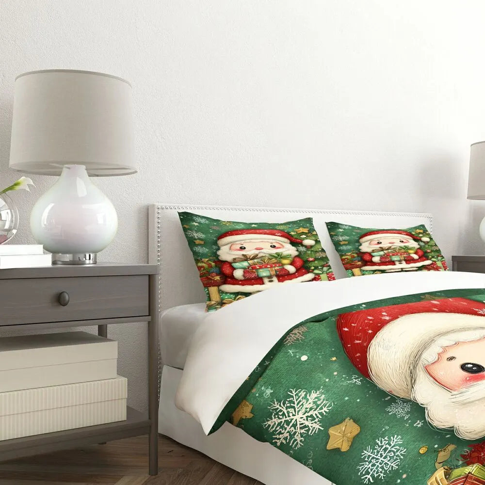 Christmas Cute Santa With Gifts Christmas Gift Duvet Cover Set Kids Bedding Set