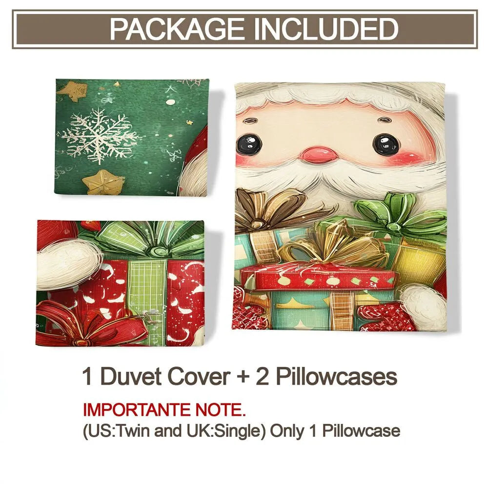 Christmas Cute Santa With Gifts Christmas Gift Duvet Cover Set Kids Bedding Set