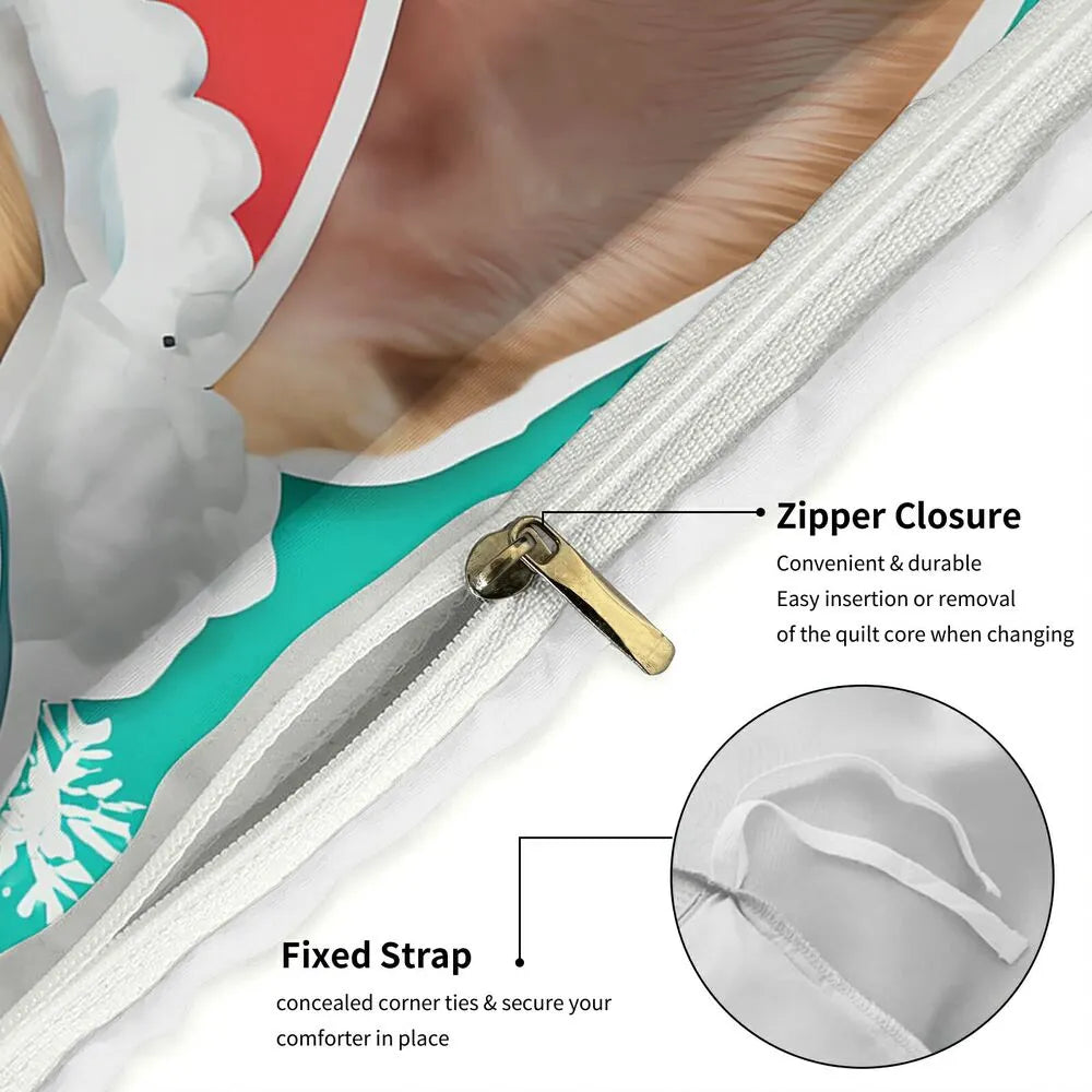 Christmas Funny Husky Chihuahua Santa Elf Teal Christmas Gift Duvet Cover Set Kids Bedding Set