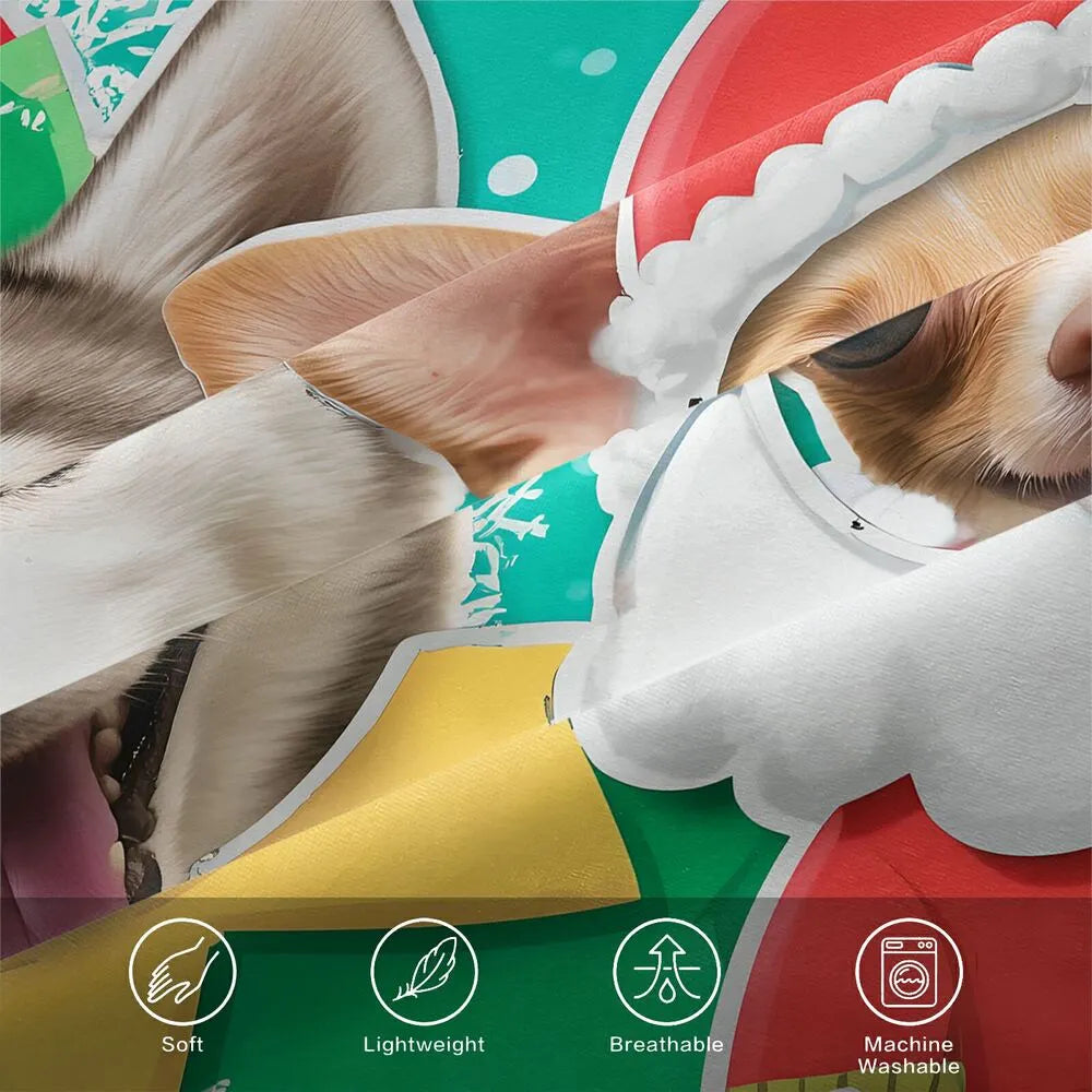 Christmas Funny Husky Chihuahua Santa Elf Teal Christmas Gift Duvet Cover Set Kids Bedding Set