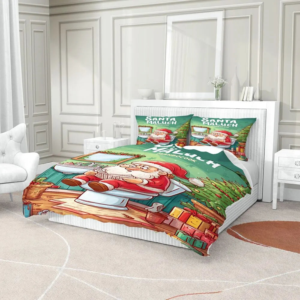 Christmas Funny Santa Toilet Humor Green Christmas Gift Duvet Cover Set Kids Bedding Set