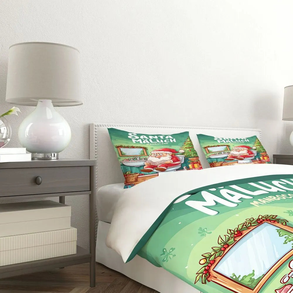 Christmas Funny Santa Toilet Humor Green Christmas Gift Duvet Cover Set Kids Bedding Set
