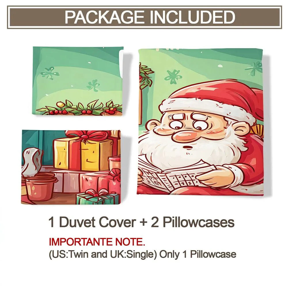 Christmas Funny Santa Toilet Humor Green Christmas Gift Duvet Cover Set Kids Bedding Set