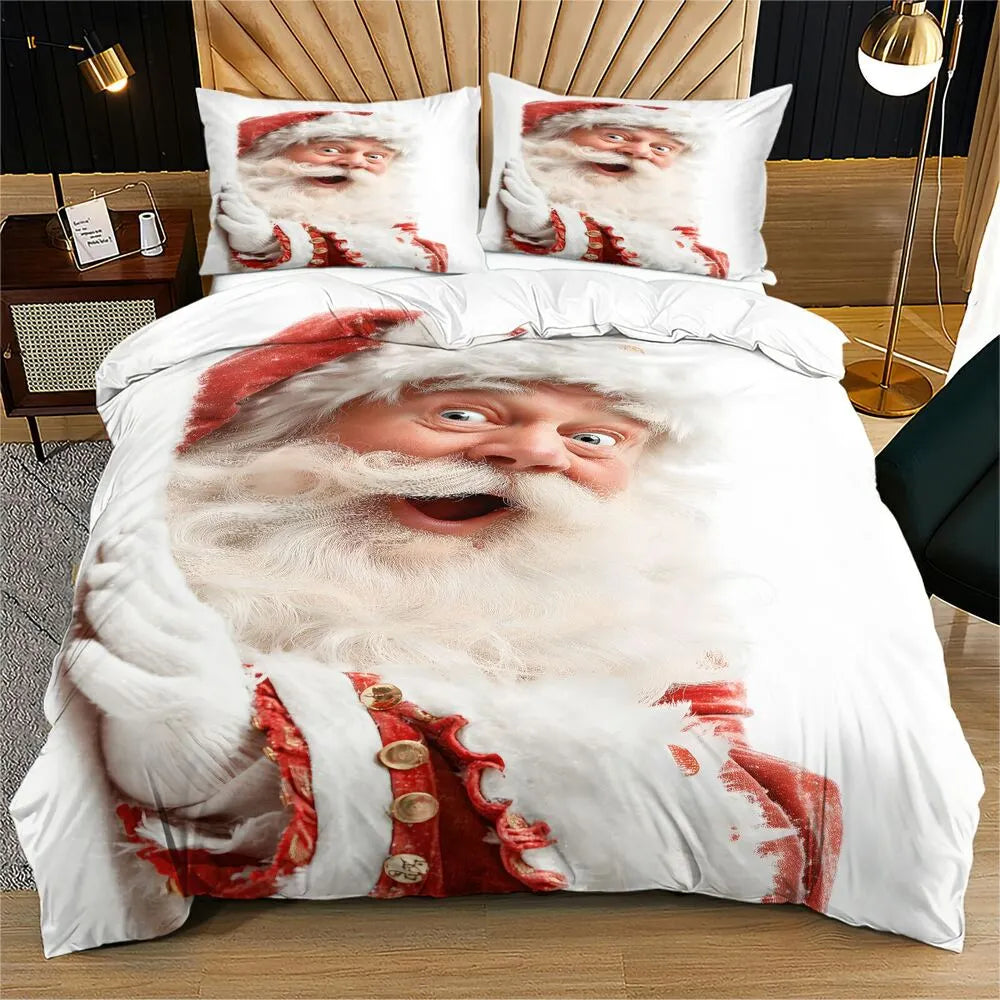 Christmas Funny Santa White Christmas Gift Duvet Cover Set Kids Bedding Set