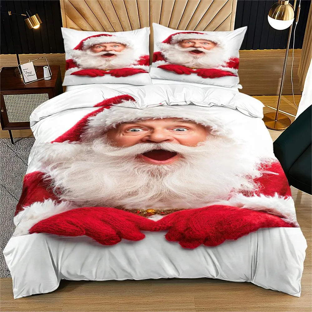 Christmas Funny Santa White Christmas Gift Duvet Cover Set Kids Bedding Set