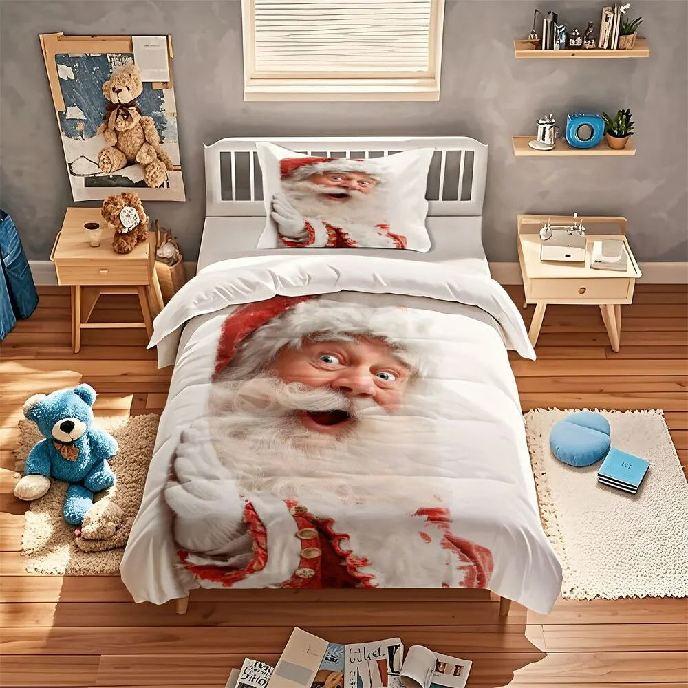 Christmas Funny Santa White Christmas Gift Duvet Cover Set Kids Bedding Set
