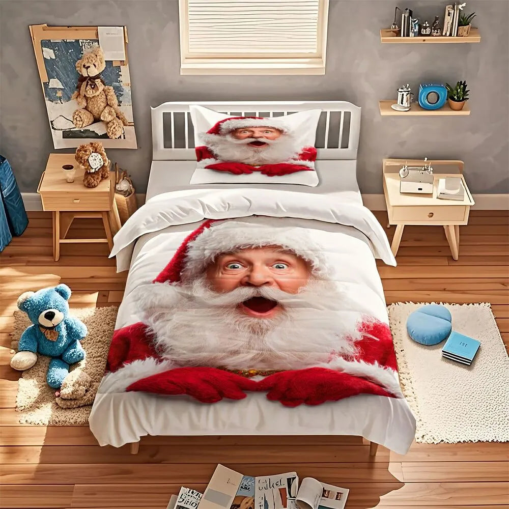 Christmas Funny Santa White Christmas Gift Duvet Cover Set Kids Bedding Set