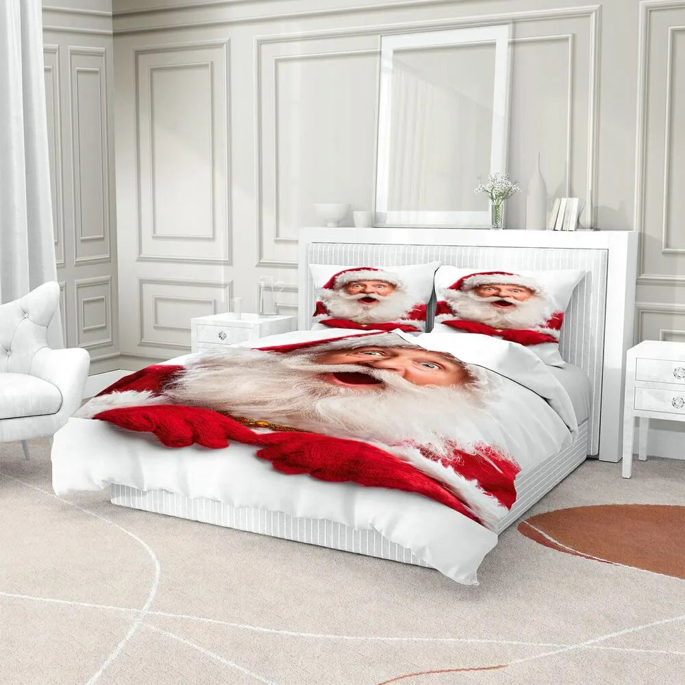 Christmas Funny Santa White Christmas Gift Duvet Cover Set Kids Bedding Set