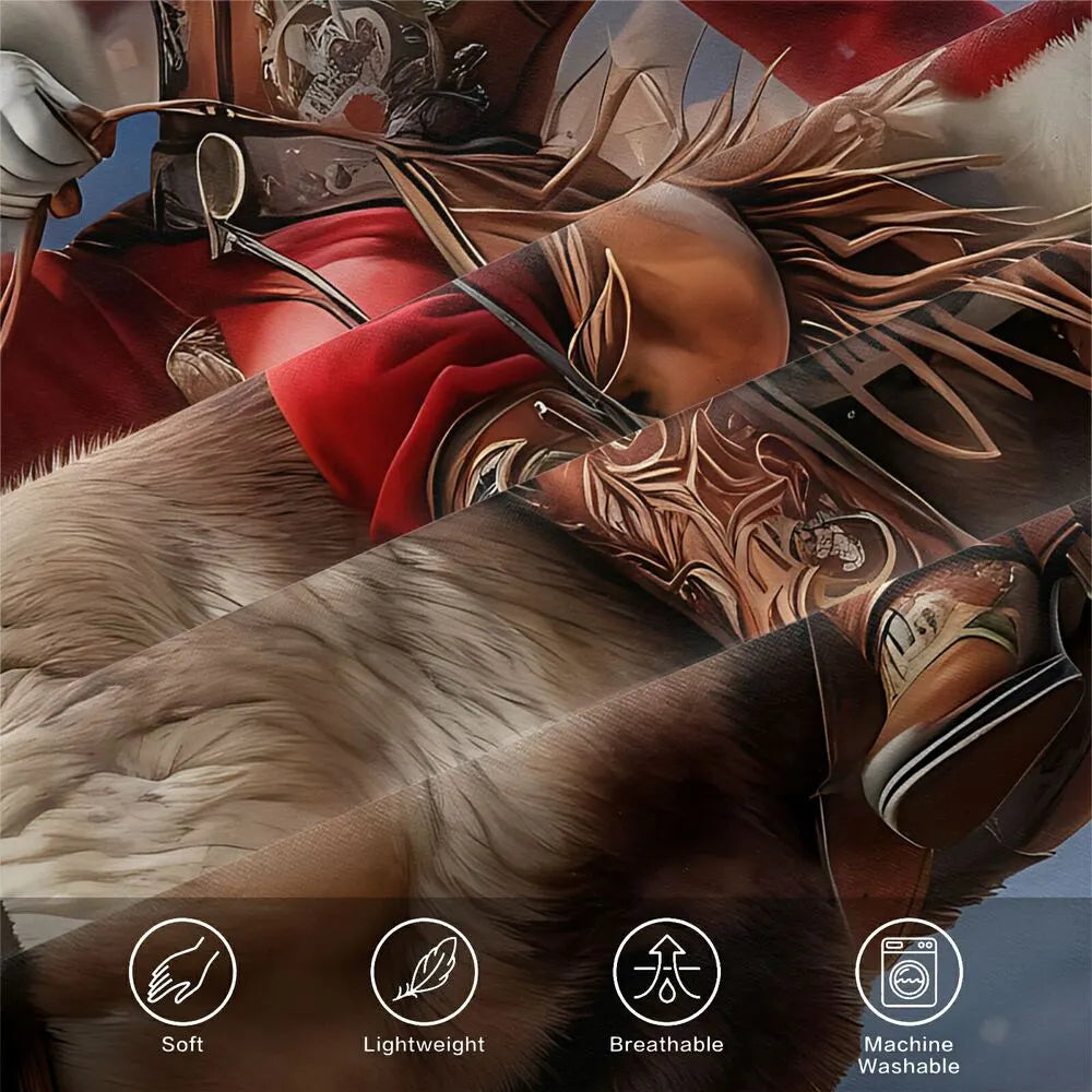 Christmas Gift Cowboy Santa Riding Reindeer Festive Bedding Set