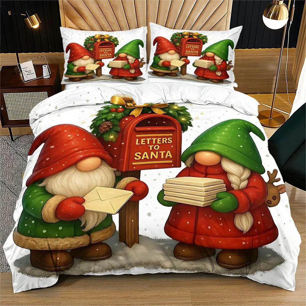 Christmas Gift Cute Gnome Letters to Santa Bedding Set
