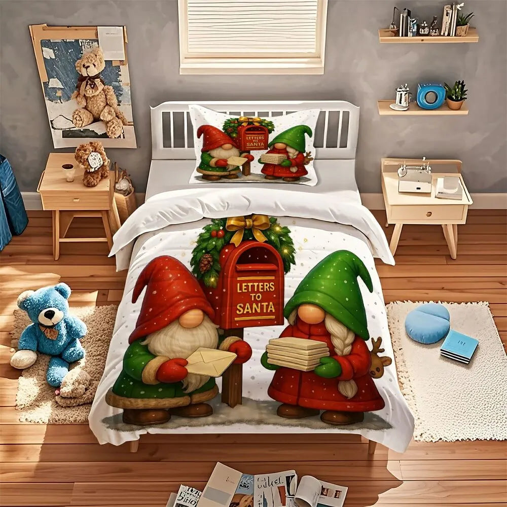 Christmas Gift Cute Gnome Letters to Santa Bedding Set