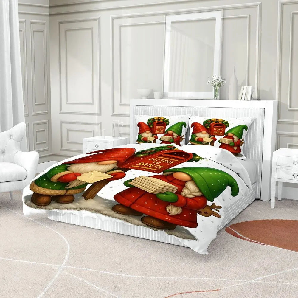 Christmas Gift Cute Gnome Letters to Santa Bedding Set