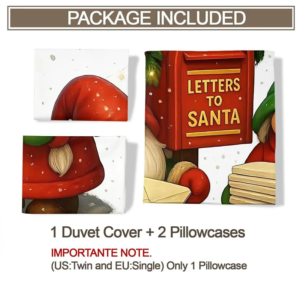 Christmas Gift Cute Gnome Letters to Santa Bedding Set