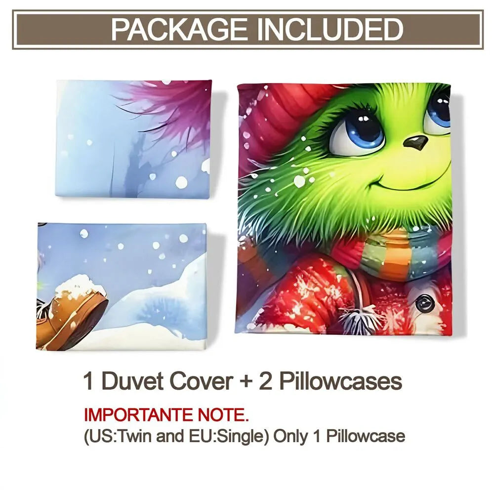 Christmas Gift Cute Grinch with Christmas Tree Festive Bedding Set