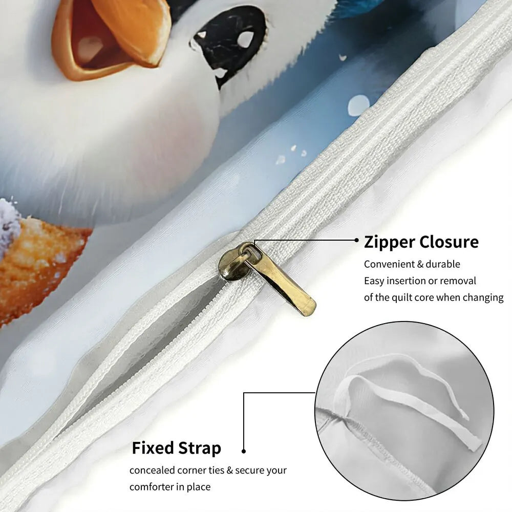 Christmas Gift Cute Penguin Sledding Bedding Set