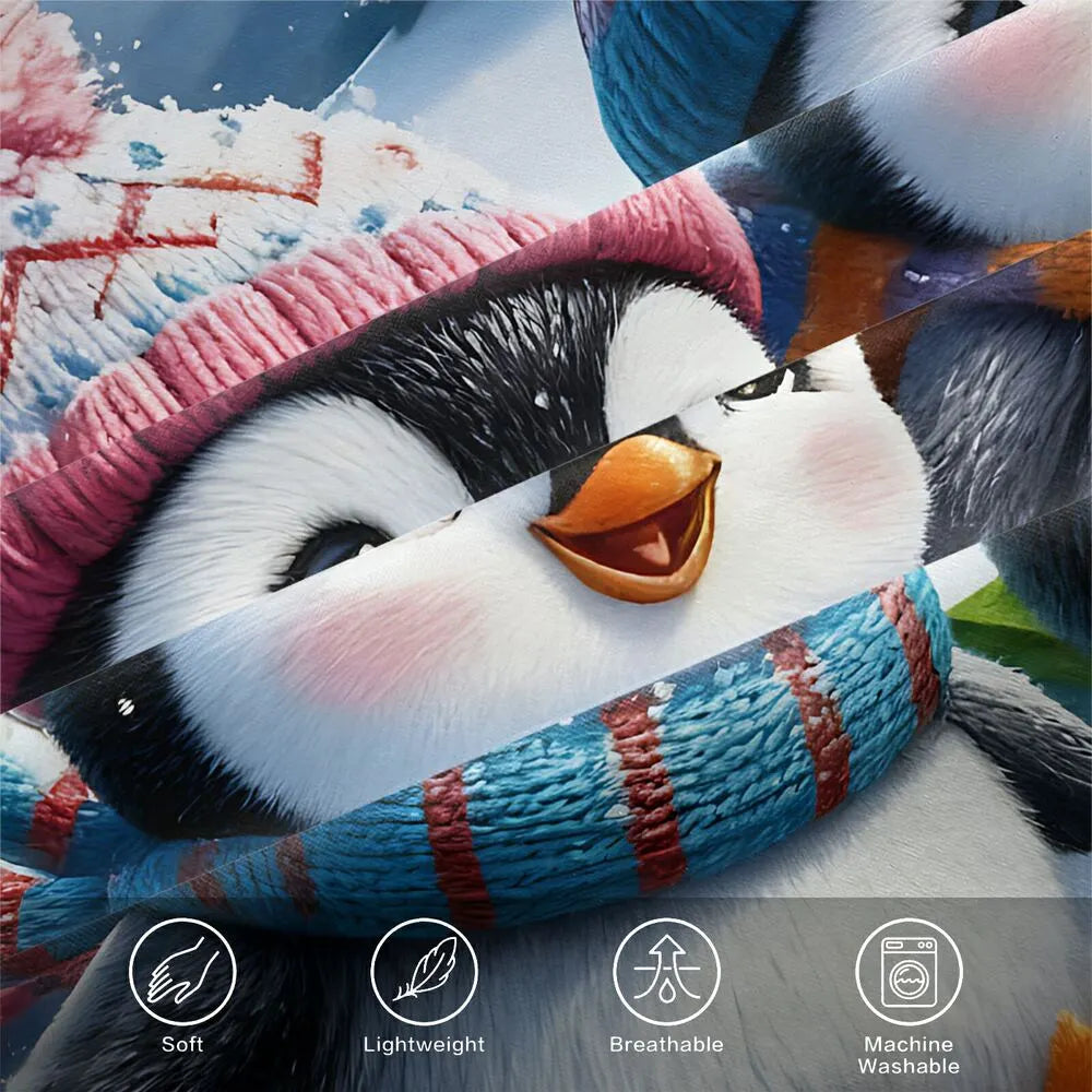 Christmas Gift Cute Penguin Sledding Bedding Set