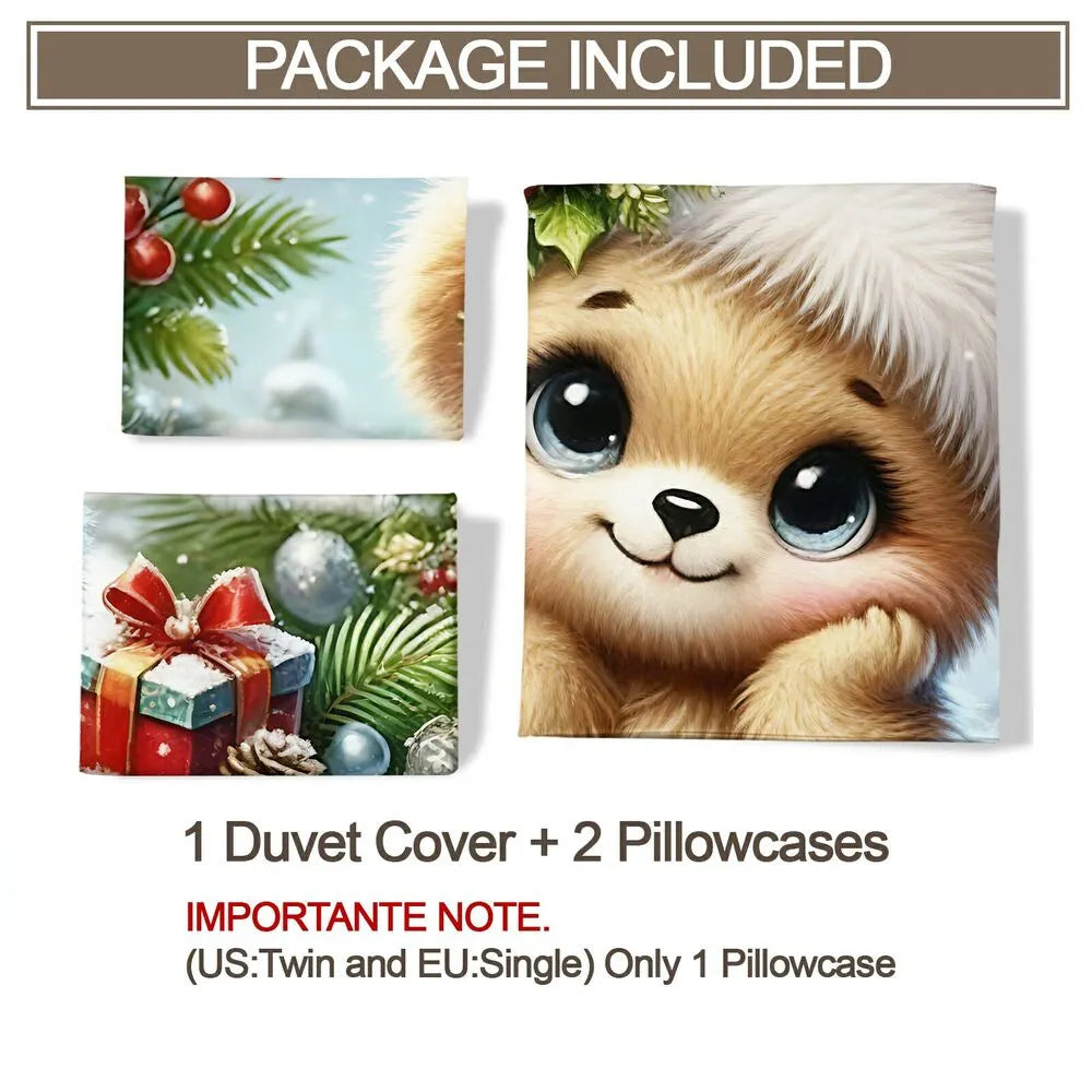 Christmas Gift Cute Teddy Bear Santa Festive Bedding Set
