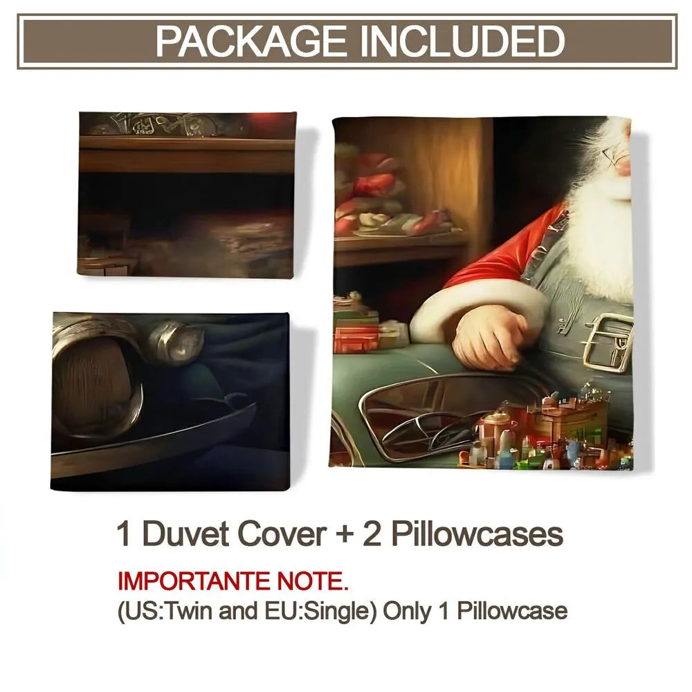 Christmas Gift Retro Santa with Vintage Car Festive Bedding Set