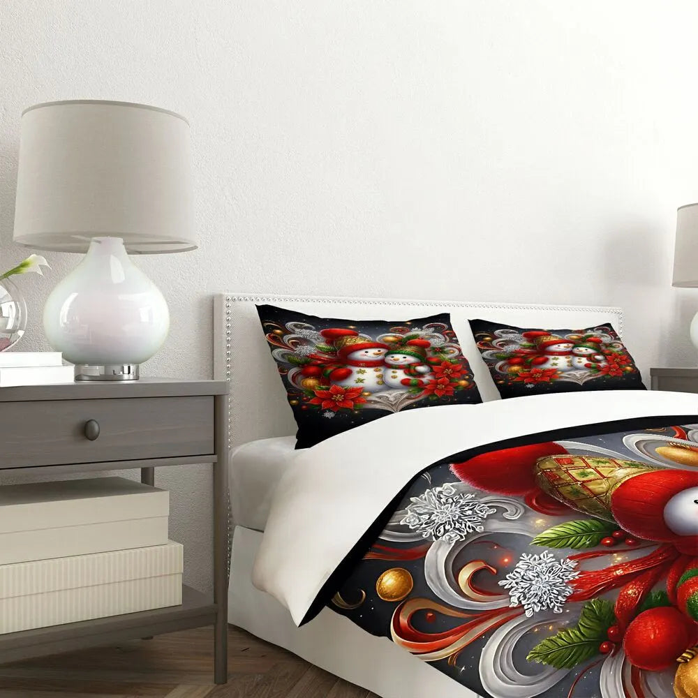 Christmas Gift Snowman Couple Festive Bedding Set