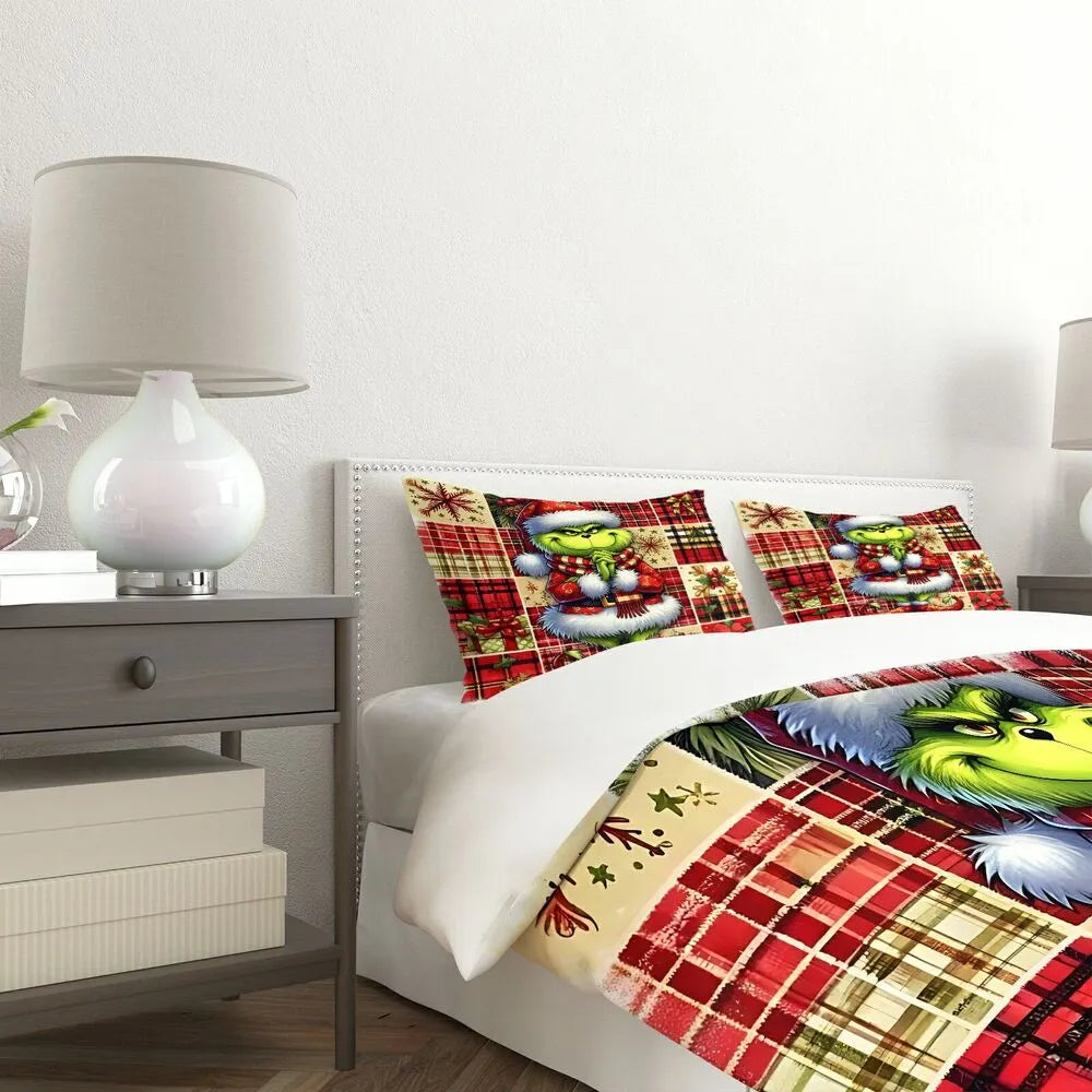 Christmas Gift The Grinch Plaid Festive Bedding Set