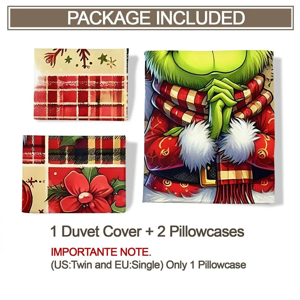 Christmas Gift The Grinch Plaid Festive Bedding Set