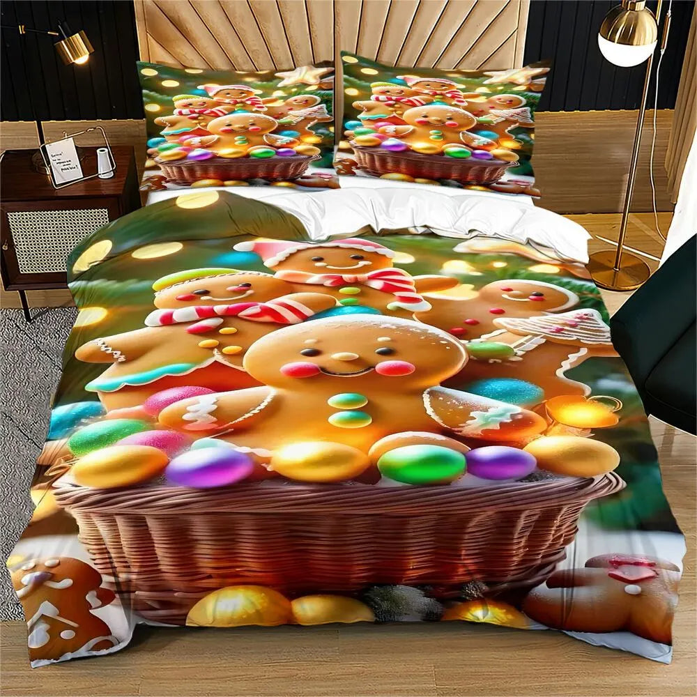 Christmas Gingerbread Basket Colorful Candies Christmas Gift Duvet Cover Set Kids Bedding Set