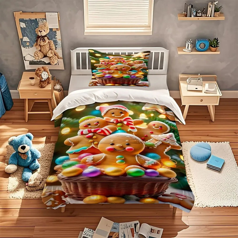 Christmas Gingerbread Basket Colorful Candies Christmas Gift Duvet Cover Set Kids Bedding Set